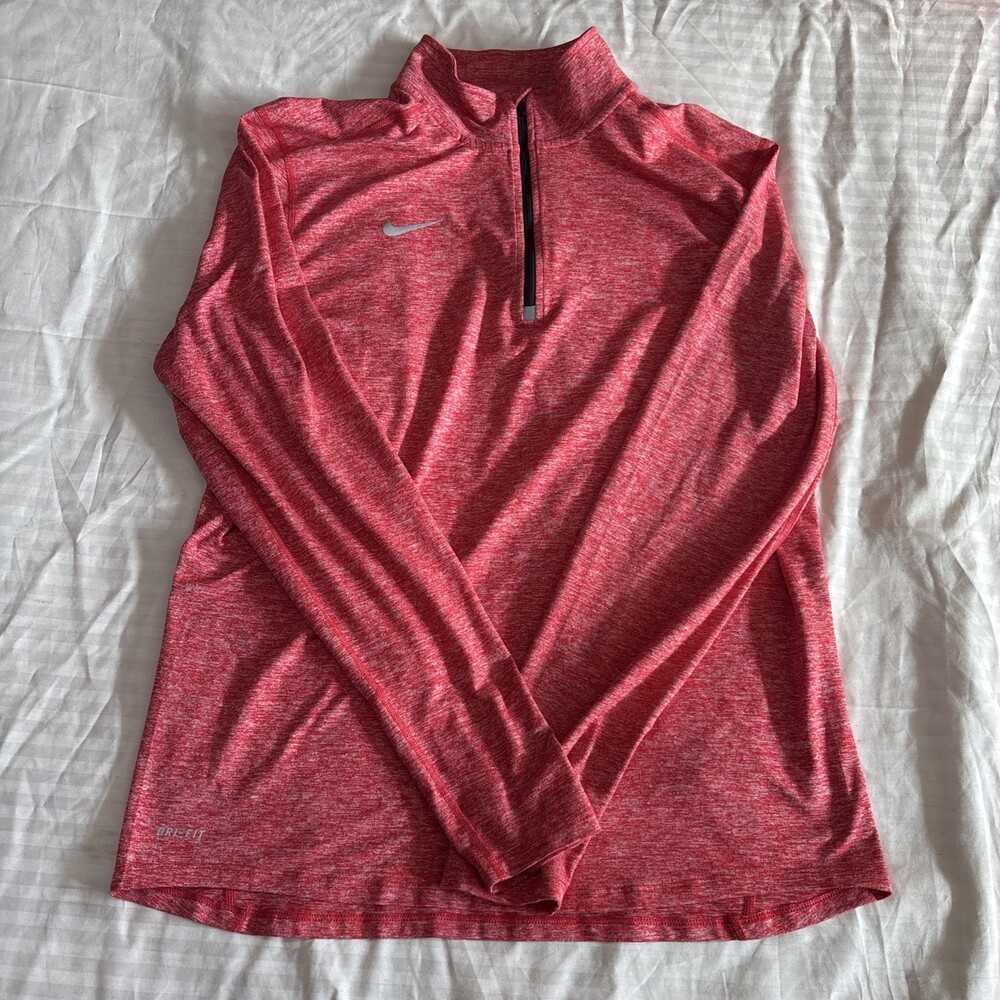 Nike Shirt Womens Size Medium Red Long Sleeve 1/4 Zip Running